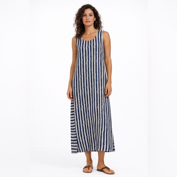 Marie La Lune Dresses & Skirts - MARIE LA LUNE: 100% linen Made in Italy Striped Sleeveless Shirt Dress NWT